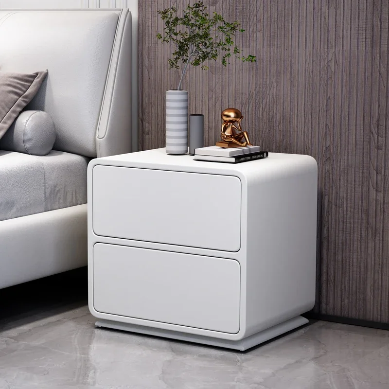 Modern Style Leather Bedside Table Soid Color Wooden 2 Drawers Bedroom Nightstands Side Storage Cabinet End Table