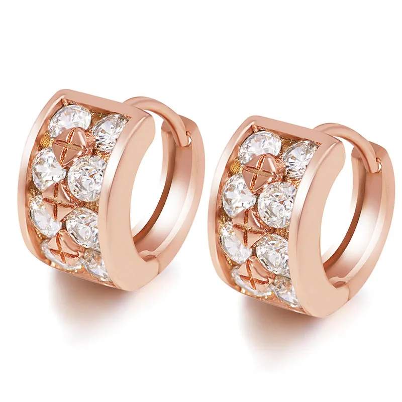 Wholesale Price  AAA+ Zircon Hoop Earrings for Women Fashion Jewelry Rose 585 Gold Plated Nick and Lead Free