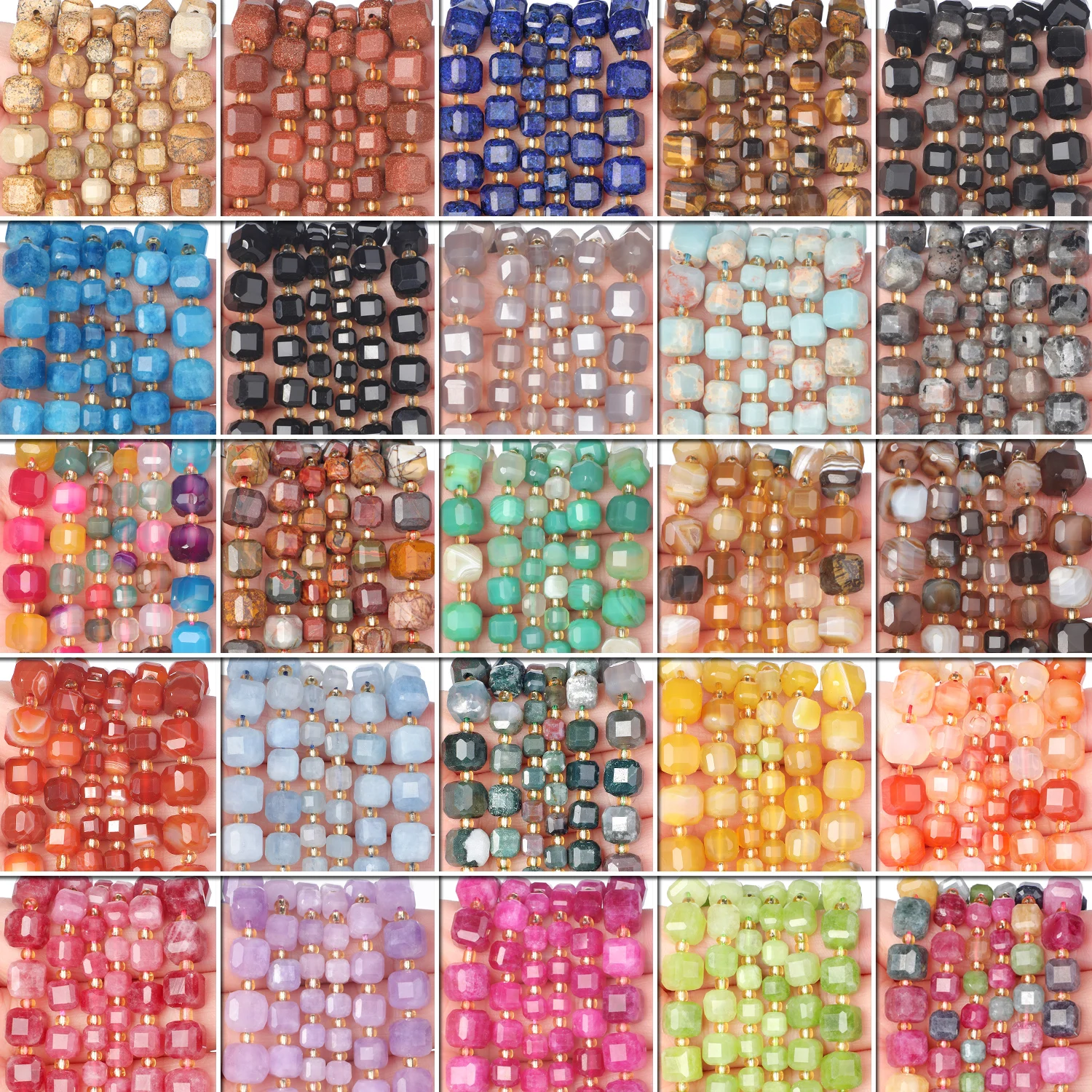 AAA+ Faceted Cube Tourmaline Aquamarine Onyx Agate Beads Natural Stone Square Loose Beads for Jewelry Making DIY Charms Bracelet
