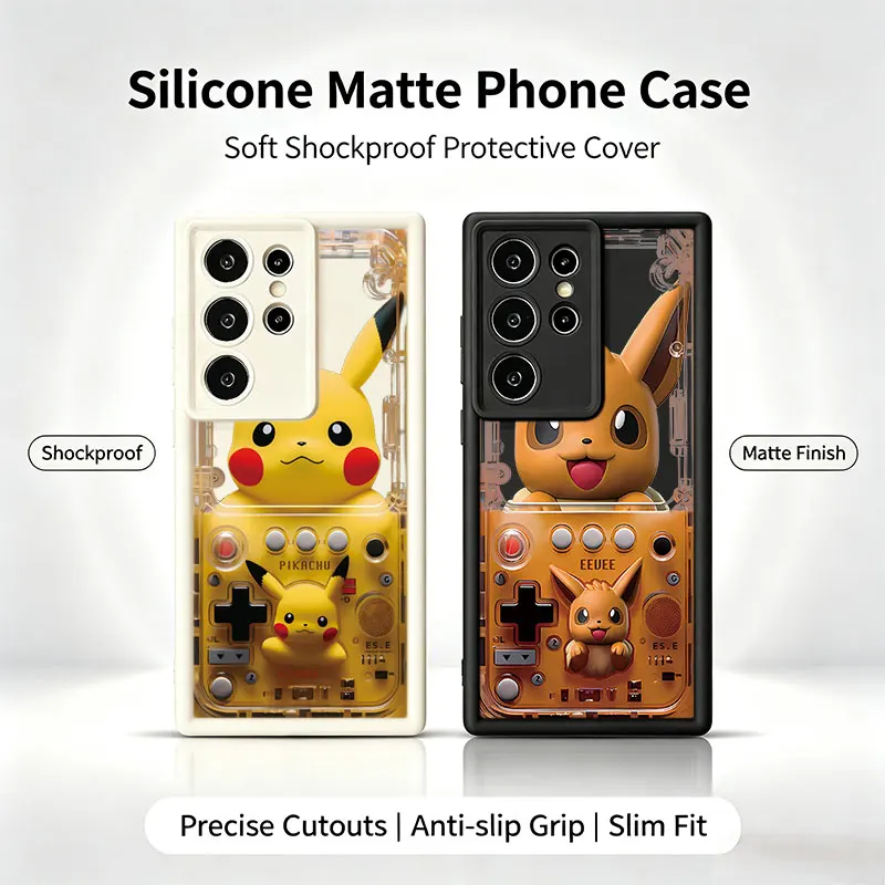 Pikachu Eevee Pokemon Silicone Phone Case For  Samsung Galaxy S26 S25 S24 S23 S22 Ultra Plus S21 S20 FE Shockproof Cover