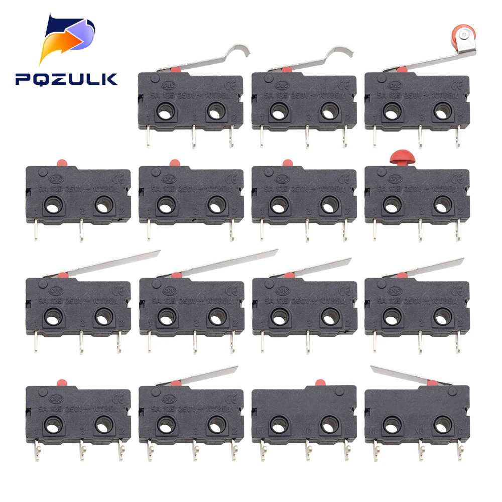 5PCS Mini Micro Limit Switch NO NC 3P Terminals SPDT 5A 125V 250V Roller Arc lever Snap Action Push Micro switches