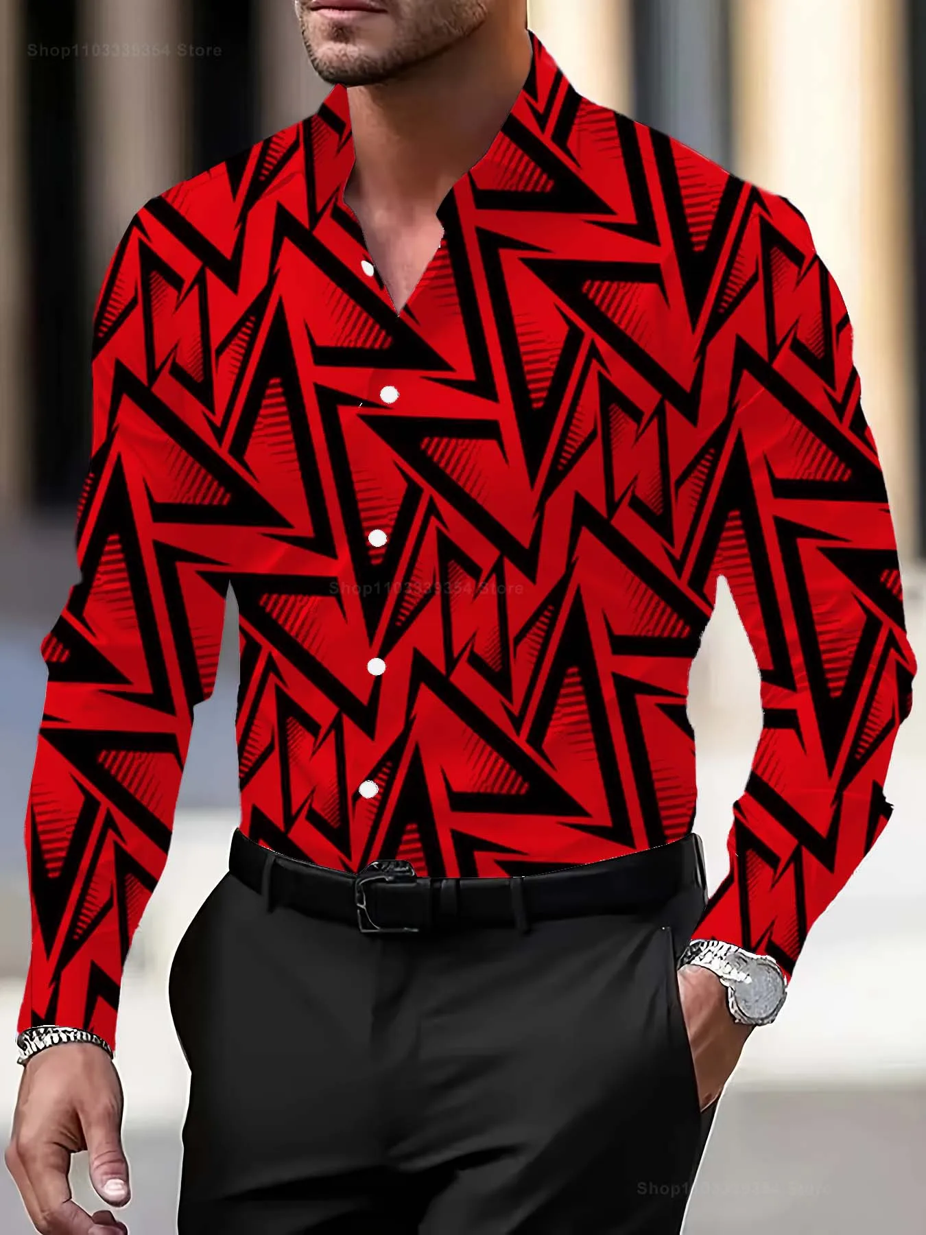 Mehrfarbiges Linienmuster 3D-Druck Herren-Langarmhemd Herbst Casaul Business Button-Down-Hemd für Männer Männliche Kleidung