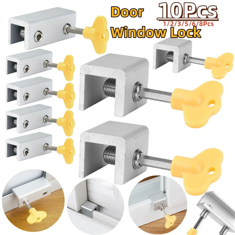 

10-1Pcs Aluminum Alloy Window Lock Stopper Sliding Window Anti-theft lock Window Sliding Door Baby Kids Child Safety Doors Lock