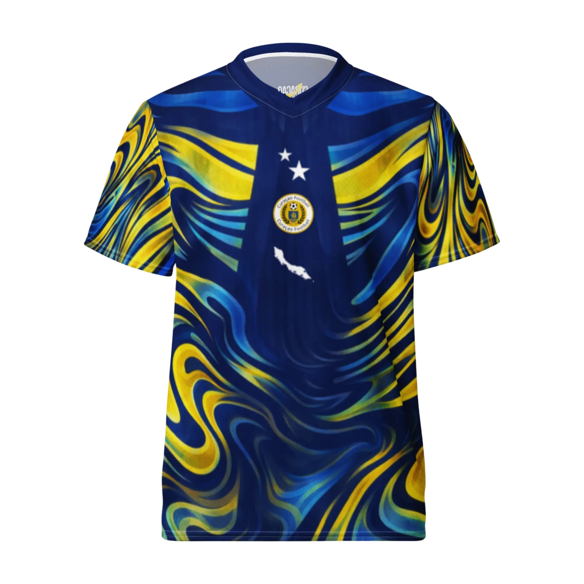 2026 Curaçao Wins Soccer Fans Jersey Blue Wave Print Unisex Athletic T-Shirt for Men Women Kids Summer Casual Training Tops