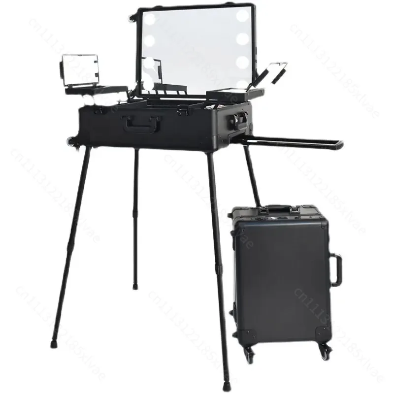 Professional Rolling Makeup Trolley Case With LED Light Mirror Portable Beauty Storage Suitcase For Makeup Artists Salon Use