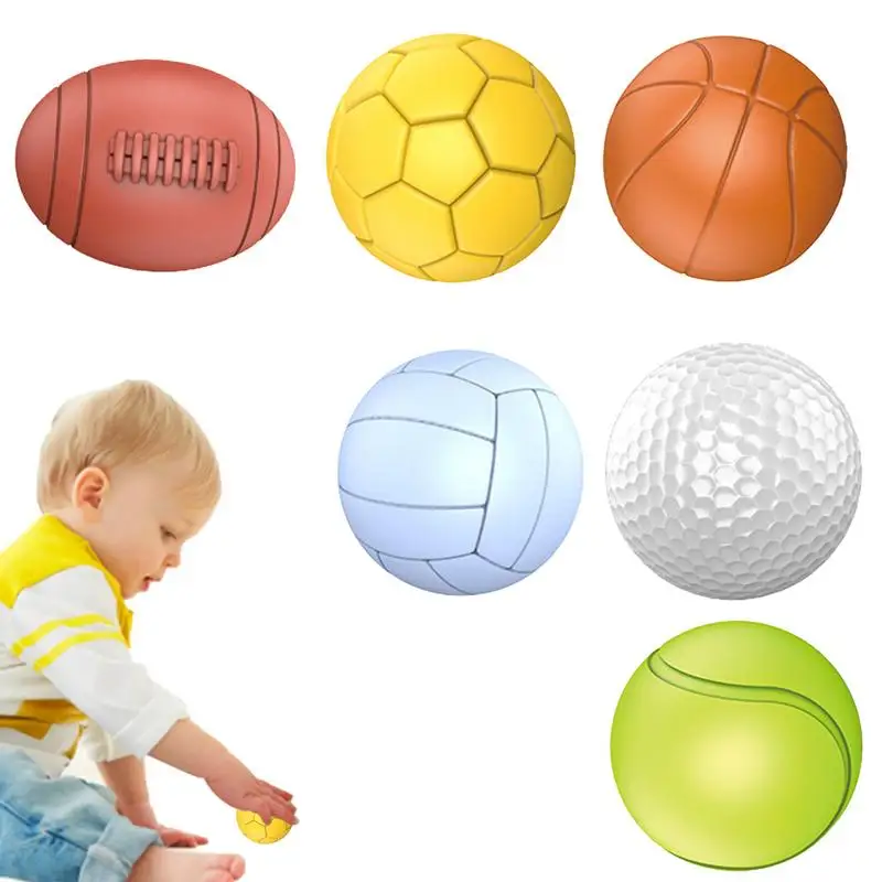 Bolas de silicona para niños, Mini balón de fútbol de baloncesto, 6 piezas, colores brillantes, forma cognitiva, juguete sensorial para niños