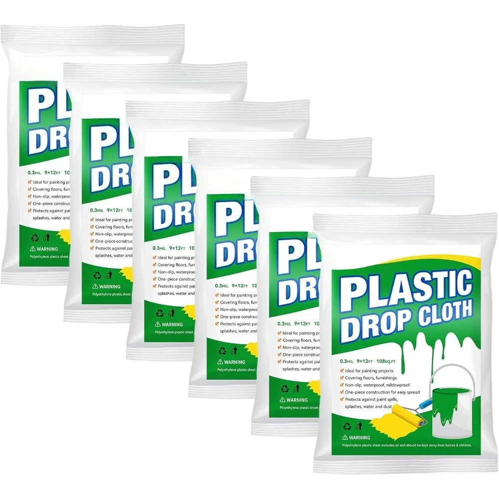 6 قطع من القماش البلاستيكي للرسم - صفائح بلاستيكية للرسام 9 × 12 قدم - مقاومة للماء والغبار - توصيل مجاني #1