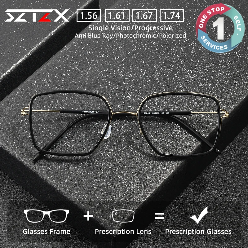 

SZTZX Fashion Handmade Pure Titanium Men Women Glasses Reading Glasses Prescription Customization Progressive Eyeglasses 81046