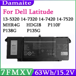 7FMXV 4-Cells 63Wh Laptop Battery for Dell Latitude 5320 7320 7420 7520 Latitude 5320 2-in-1/7320 2-in-1/7420 2-in-1 Series 727C