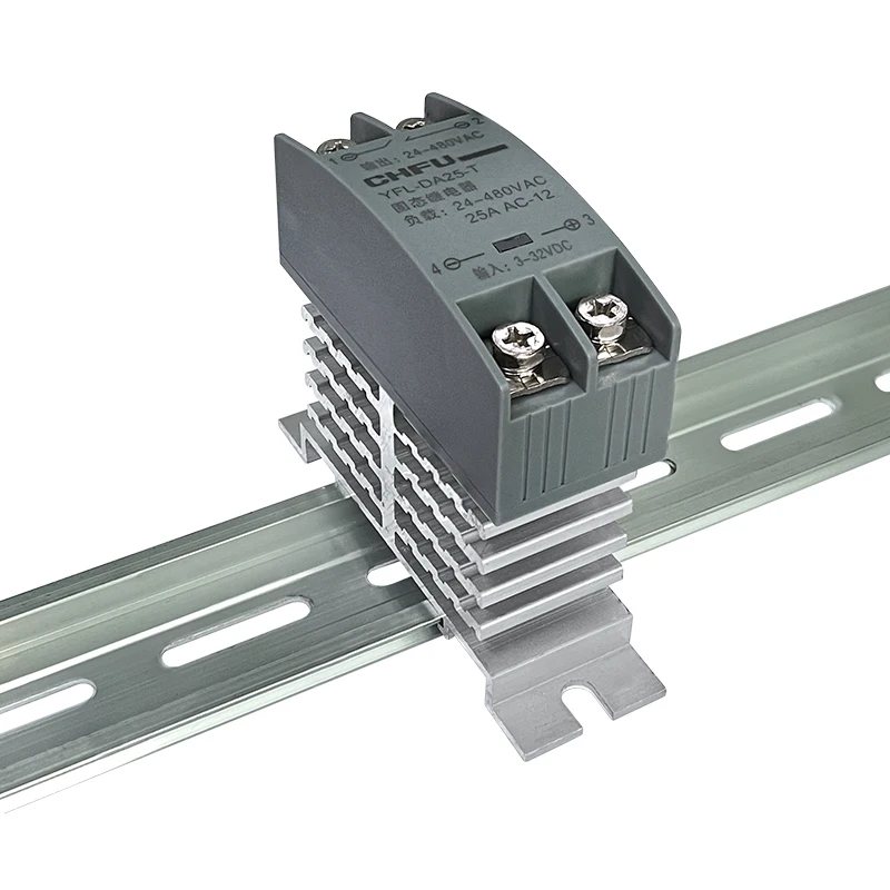 10A 25A 40A szyna Mini Din zamontowana z wbudowanym grzejnikiem SSR sterowanie DC AC DC-DC AC-AC pojedynczy przekaźnik faza półprzewodnikowa