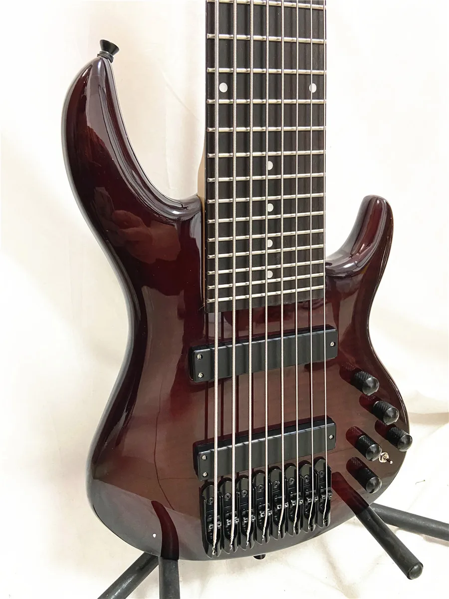 Custom edition 8 string portable mini travel electric bass red tiger ultra thin body can be customized free shipping