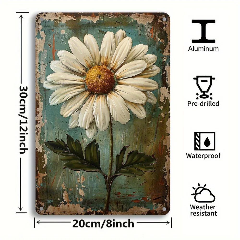 1pc encantador branco margarida metal ferro sinal-perfeito para casa bar, café ou sala de estar decoração-presente de arte de parede de alumínio durável