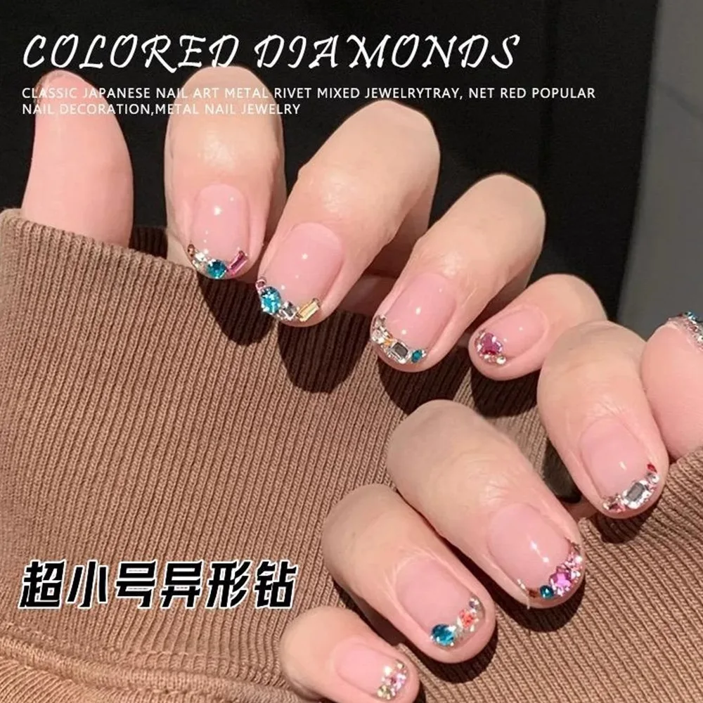 12Grids Pink Mixed Nail Rhinestones Luxury Nail Charms Glitter Crystal Jewelry Gems Nail Art Decoration DIY Manicure Rhinestones