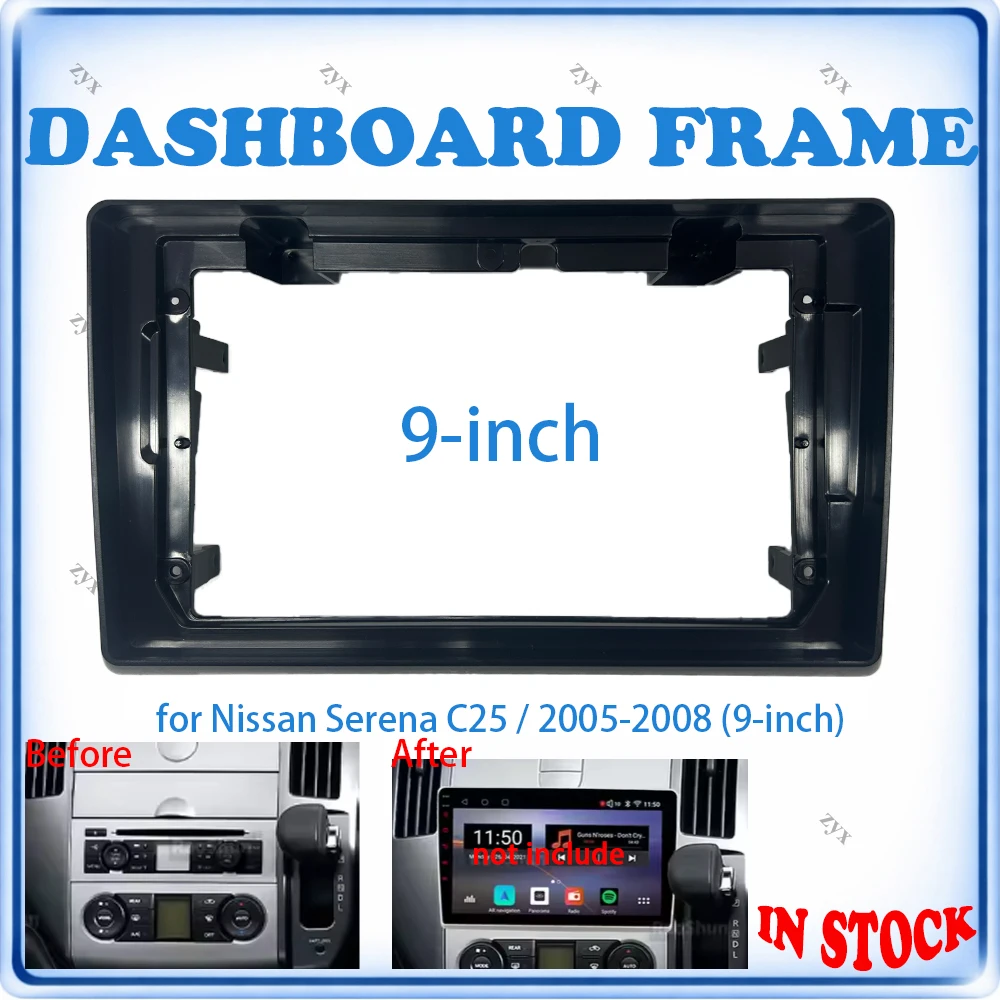 

Car Radio Fascia Frame For Nissan Serena C25 2005-2008 9 inch Wiring Harness Power Cable Car Accessories Plug & Play