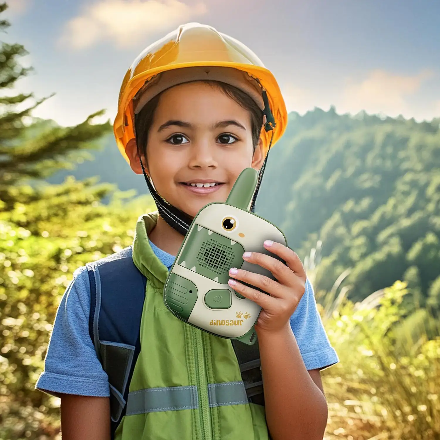 Kinderwalkietalkies, dinosaurusvormig, geschikt voor kampeer- en buitenspellen en ideale cadeaus voor jongens en meisjes.