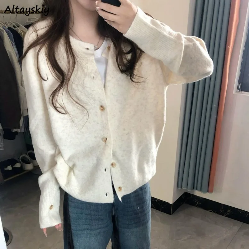 Cardigans Women Long Sleeve O-neck Korean Style Ins Chic Spring Autumn Casual Solid Minimalist Female Young Streetwear Warm New