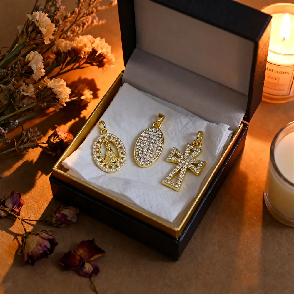 10Pcs Pendants Brass Cubic Zirconia DIY Jewelry Charms Thumbs Up Religious Cross Shapes for Women Men Jewelry Making