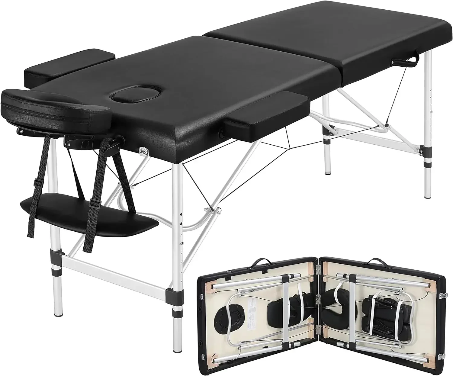 Massage Tables Portable 84inch Massage Bed Aluminium Height Adjustable Facial Salon Tattoo Bed with Non-Woven Bag, Black