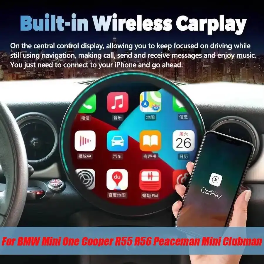 For BMW Mini One Cooper R55 R56 Peaceman Mini Clubman 2007-2014 Stereo Car GPS Carplay Navigation Audio Autoradio 11.9
