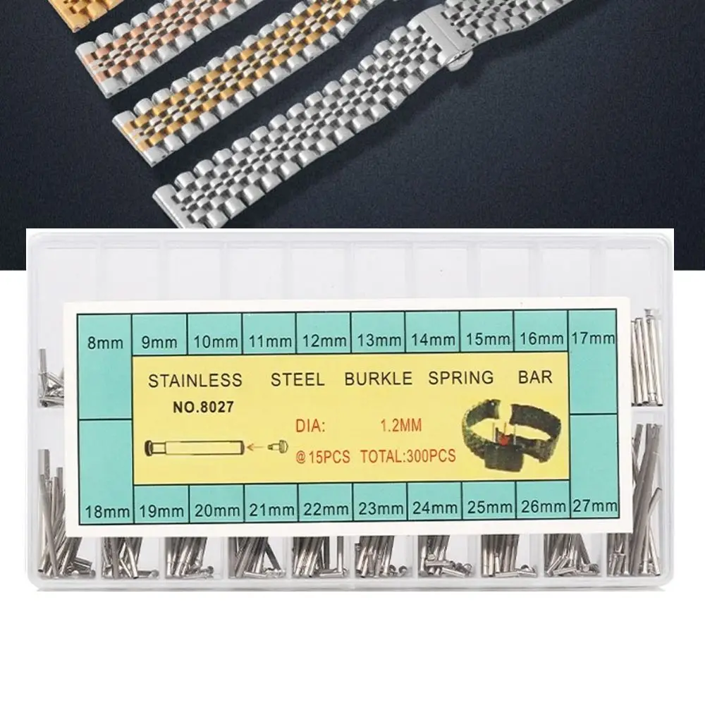 300pcs Professional 1.2mm Size Watch Band Spring Alloy Steel Silver Color Watch Link Pin Watch Band Pins Watch Band Replacement
