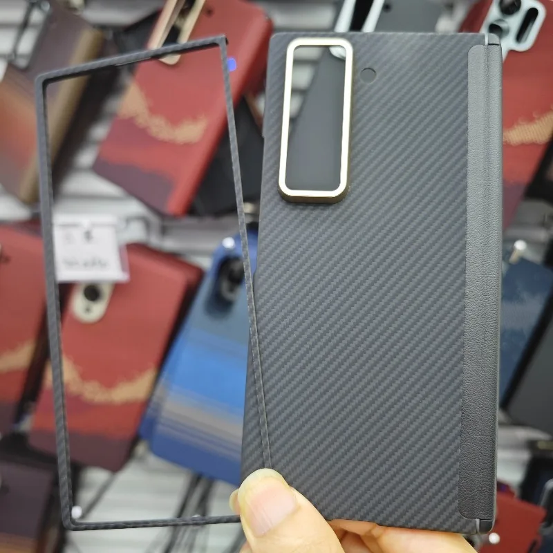 

Magnetic Aramid Carbon Fiber Case for Samsung Galaxy Fold W25 Central Axis Ultra-thin Phone Cover Genuine Carbon Metal Shell
