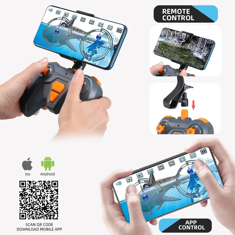 กล้อง HD รูปทรงฉลามบังคับวิทยุ ของเล่นสัตว์บังคับ สำหรับเล่นในอ่างอาบน้ำ สระว่ายน้ำ ของเล่นไฟฟ้าสำหรับเด็กผู้ชาย ของเล่นสุดเจ๋ง ฉลาม ยานดำน้ำ