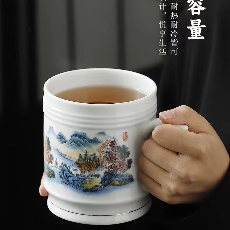 

900 Ml Chinese Traditional Tea Cup with Lid Ceramic Blue and White Porcelain Office Large Capacity Water Milk Coffee Mug Teacup