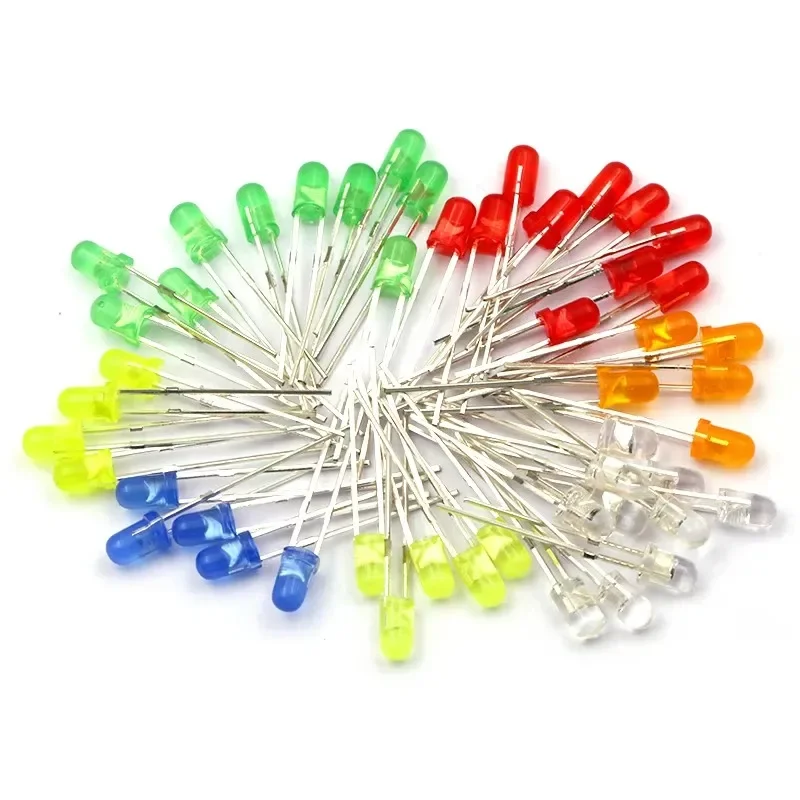 50PCS 3mm Light Emitting Diode LED Bead High Brightness White Red Yellow Blue Green Anode Seven Color Red Hair Small Light Bulb