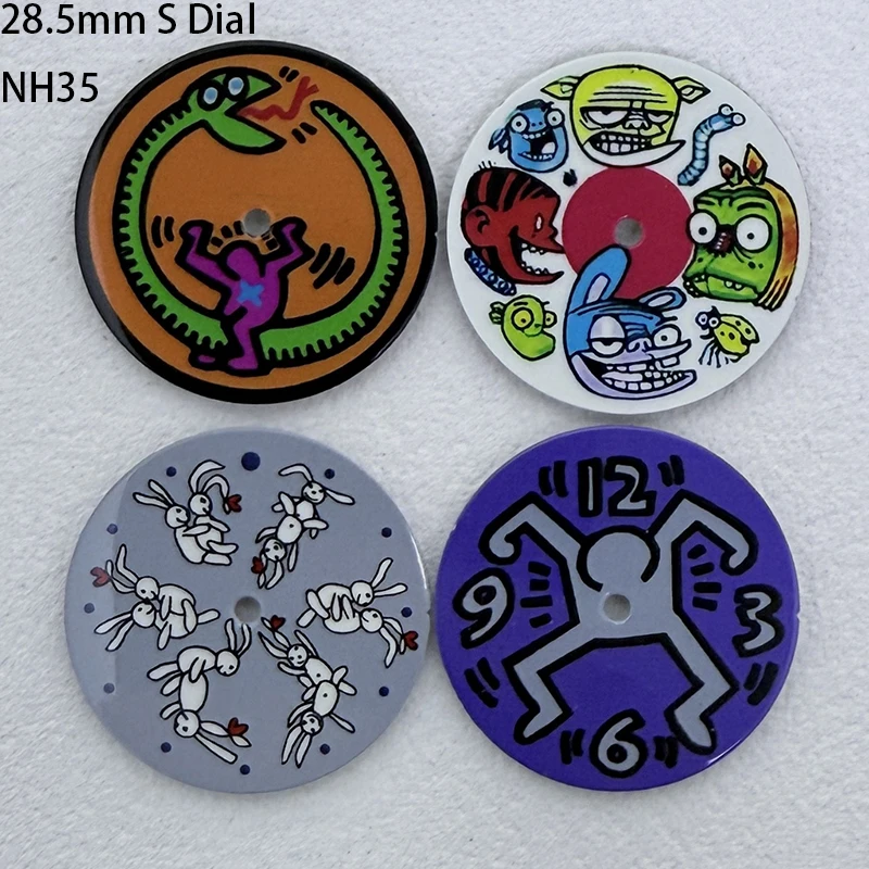 Top Watch 28.5mm S Logo Artistic Graffiti Cartoon Oil Painting Dial Fit NH35/NH36 Movement Dial Watch Modification Accessories