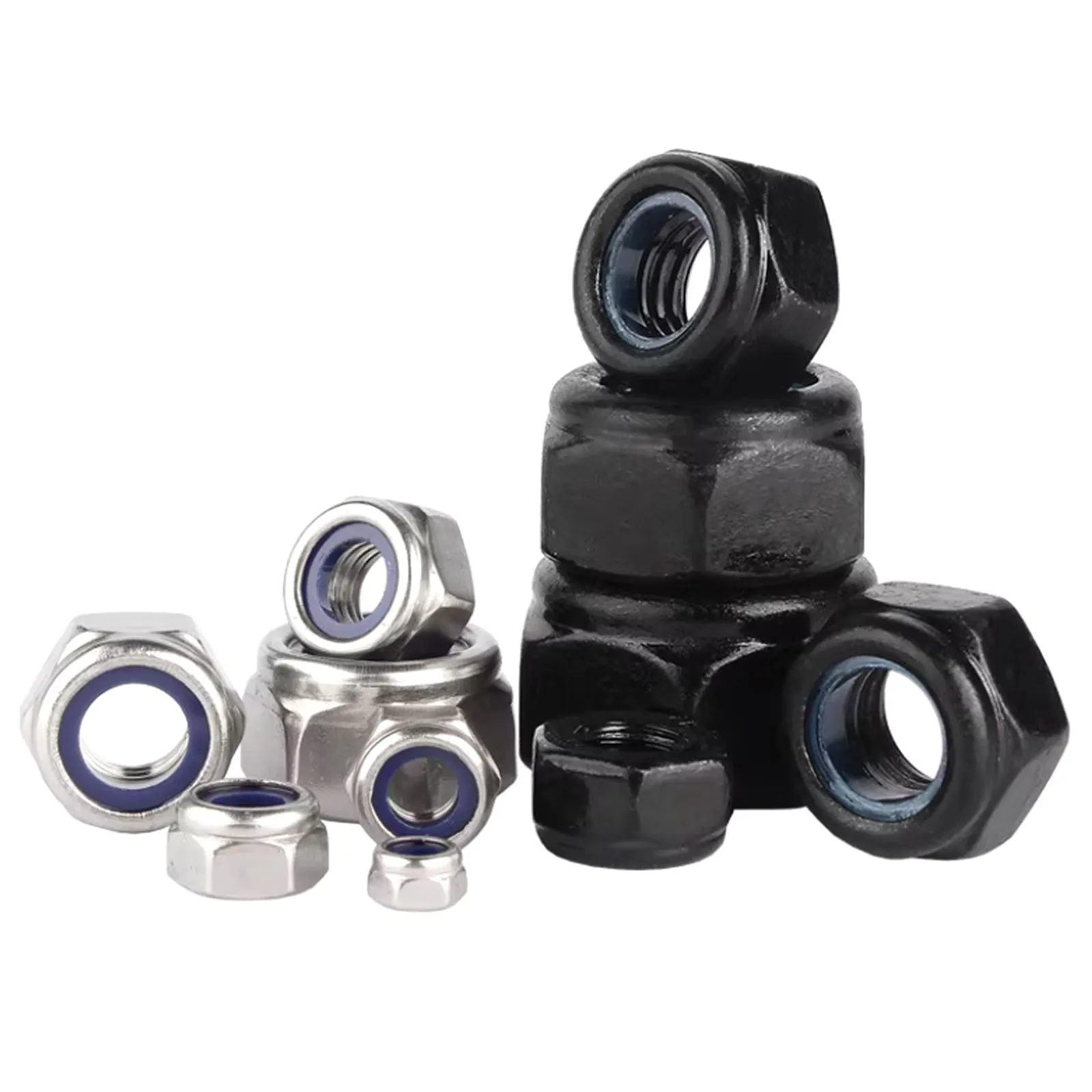 2/5/25 pièces M2 M2.5 M3 M4 M5 M6 M8 M10 M12 M16 304 acier inoxydable noir hexagone Nylon insérer écrou autobloquant Nylock écrou