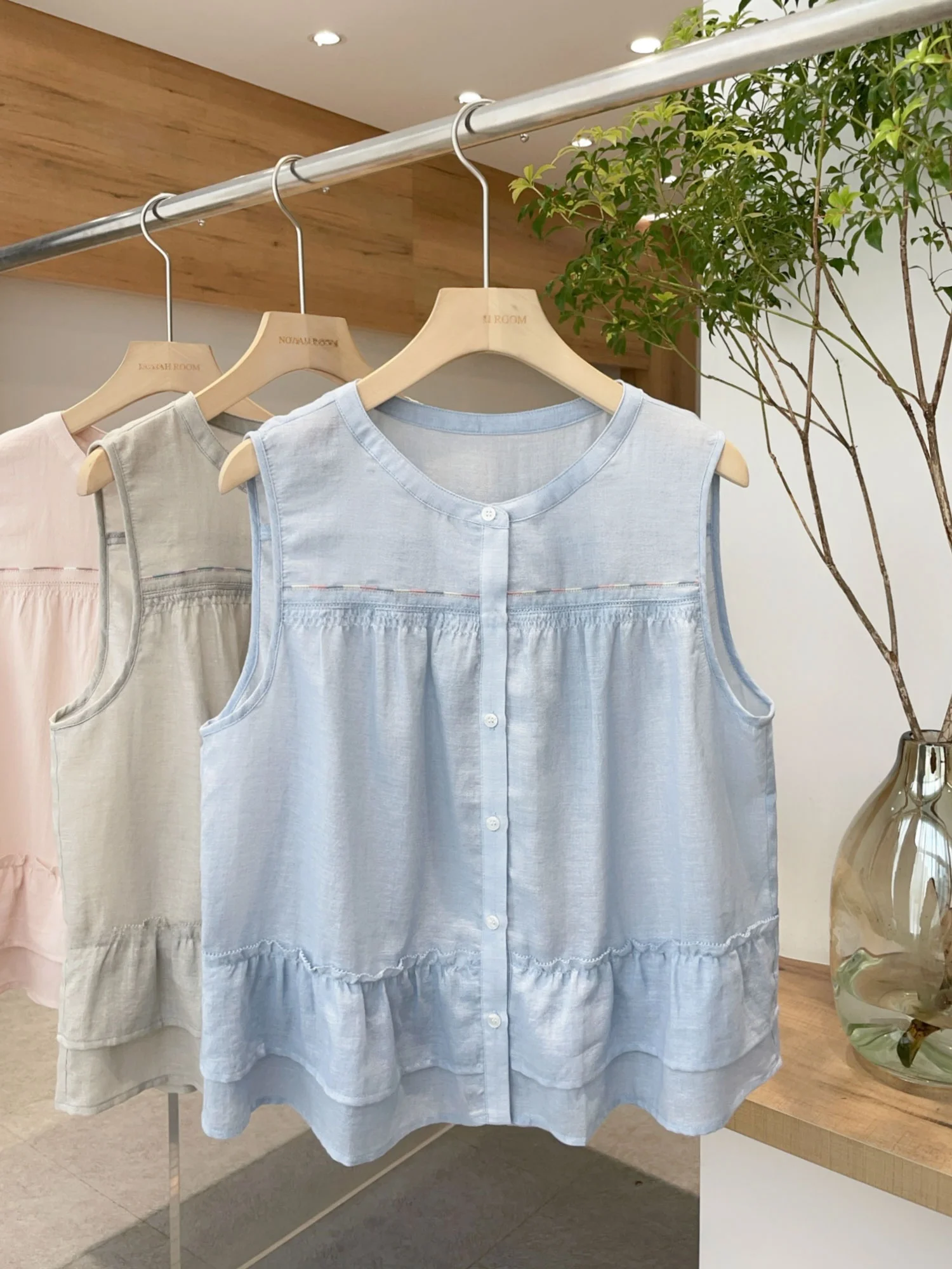 Nolara Authentic Summer 2025 Brand Island Ricamato rotondo Ne Pieghettato Svel irt Donna Coreana Sle Loose Fit Cotton