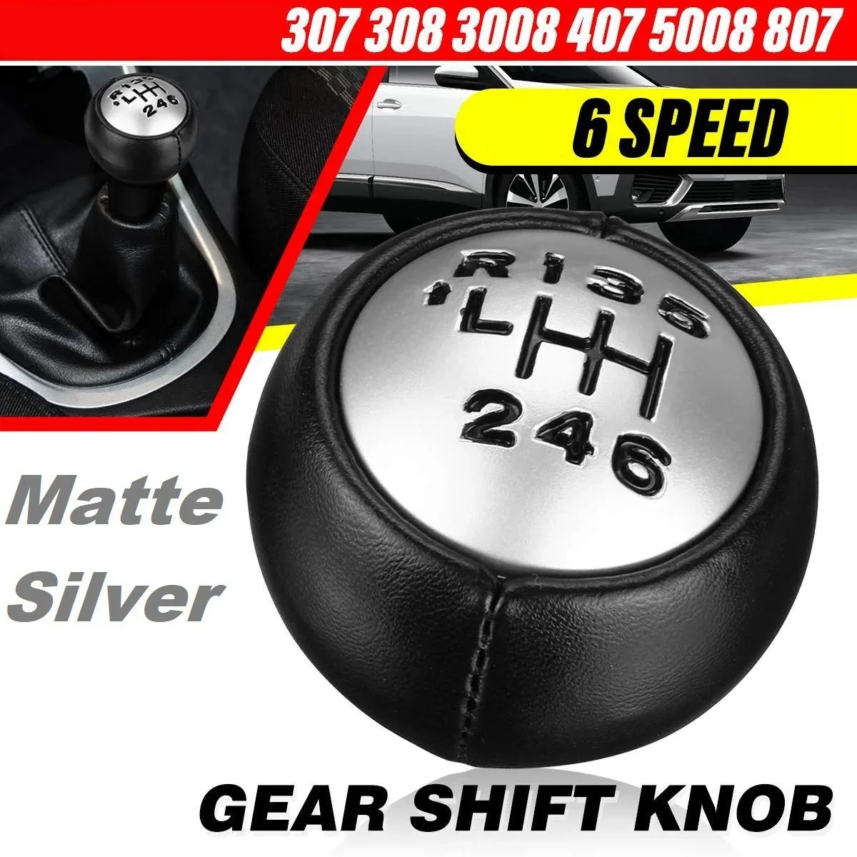 6 Speed Gear Shift Knob for Peugeot 307 308 3008 407 5008 807 Partner