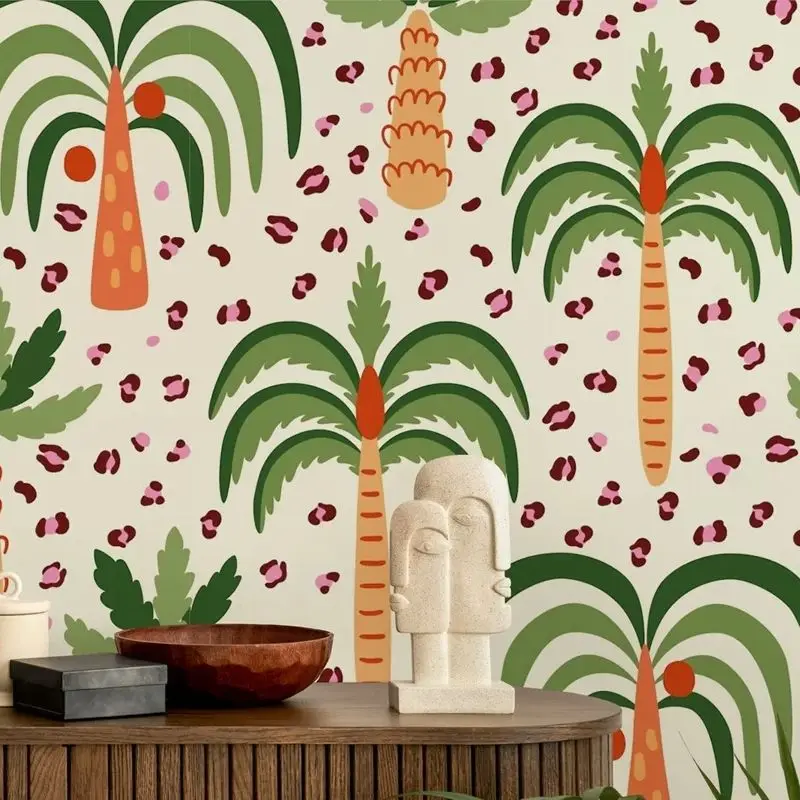 

Vibrant Palm Paradise Wallpaper Peel and Stick,Palm Trees Wall Mural For Living Room Decor,Self-adhesive Or Traditional Papers