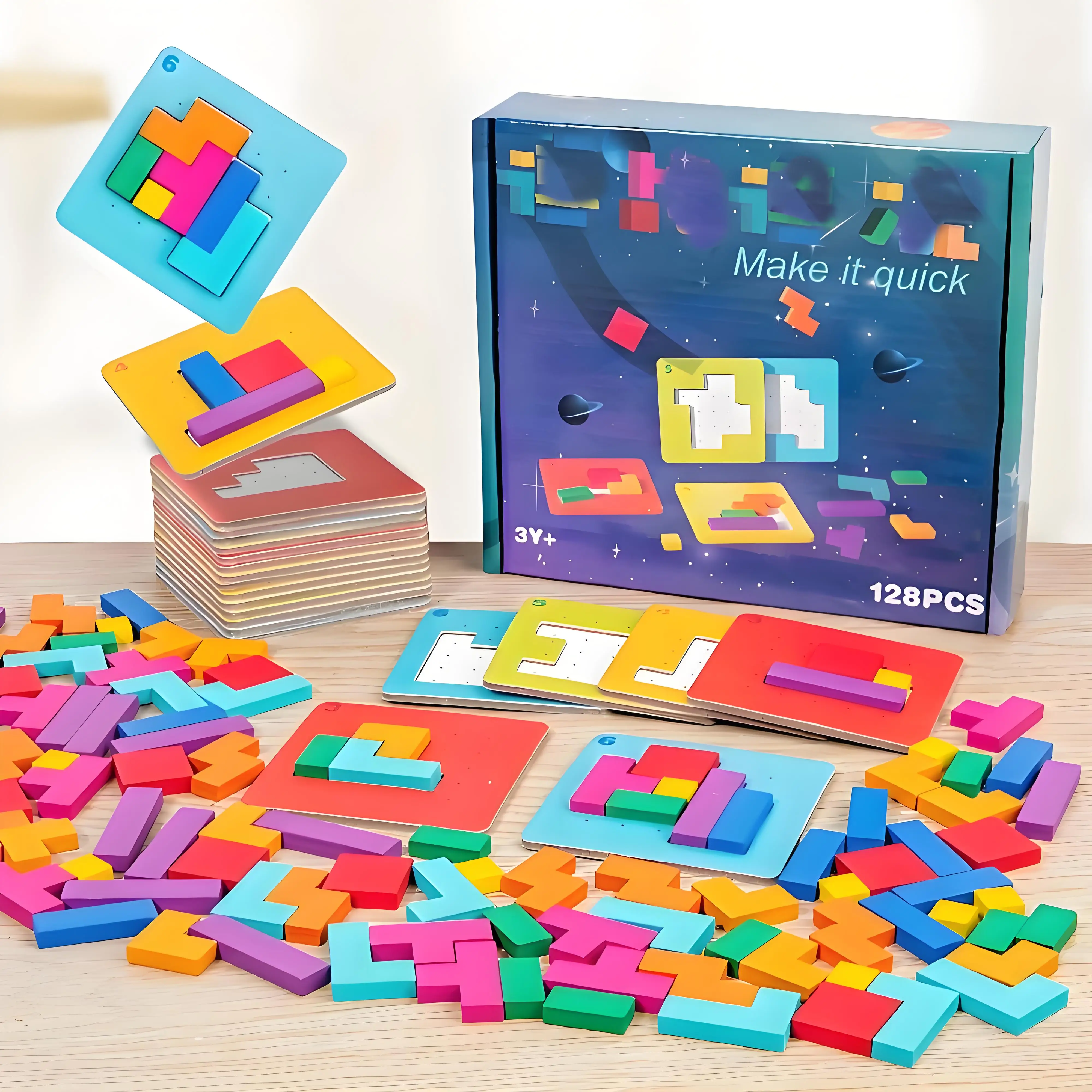 เกมปริศนาบล็อกไม้หลากสีสัน ของเล่นฝึกสมองสำหรับเด็ก - ชุดของขวัญกิจกรรมการเรียนรู้แบบมอนเตสซอรี่เพื่อการศึกษา
