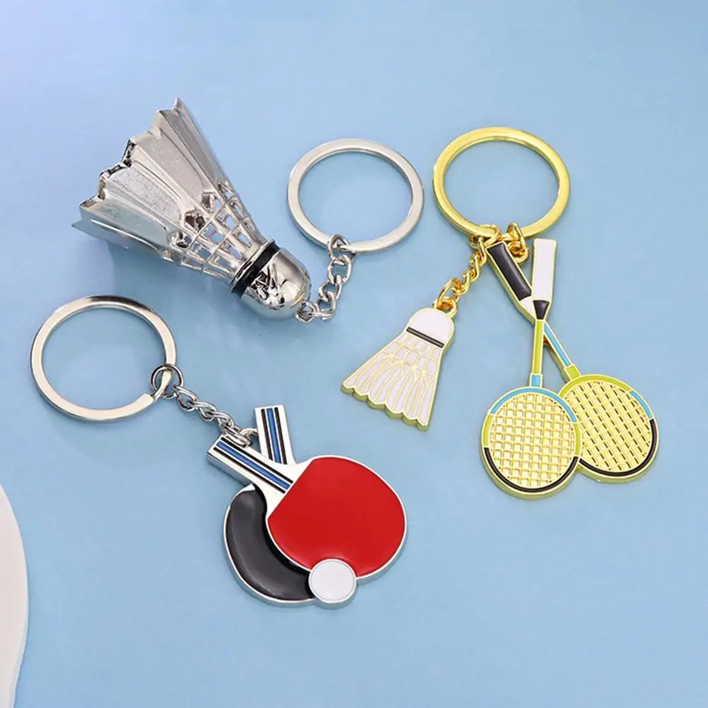 Badminton Racket Keychain Non-fading Metal Sports Keychain Badminton Table Tennis Squash Racket Charm Key Holder