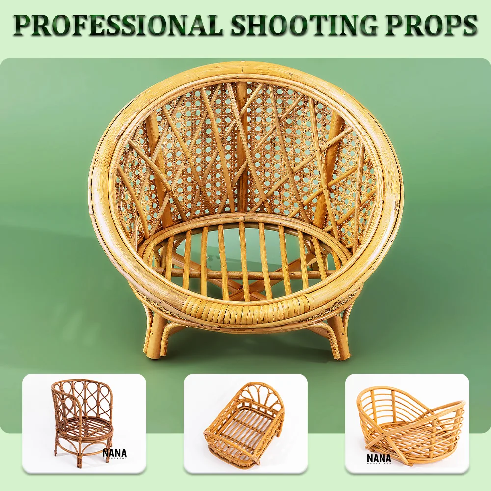 Handmade Vintage Rattan Newborn Photography Props Chair Baby Bassinet Mini Crib/Basket for Professional Photo Studio Baby Posing