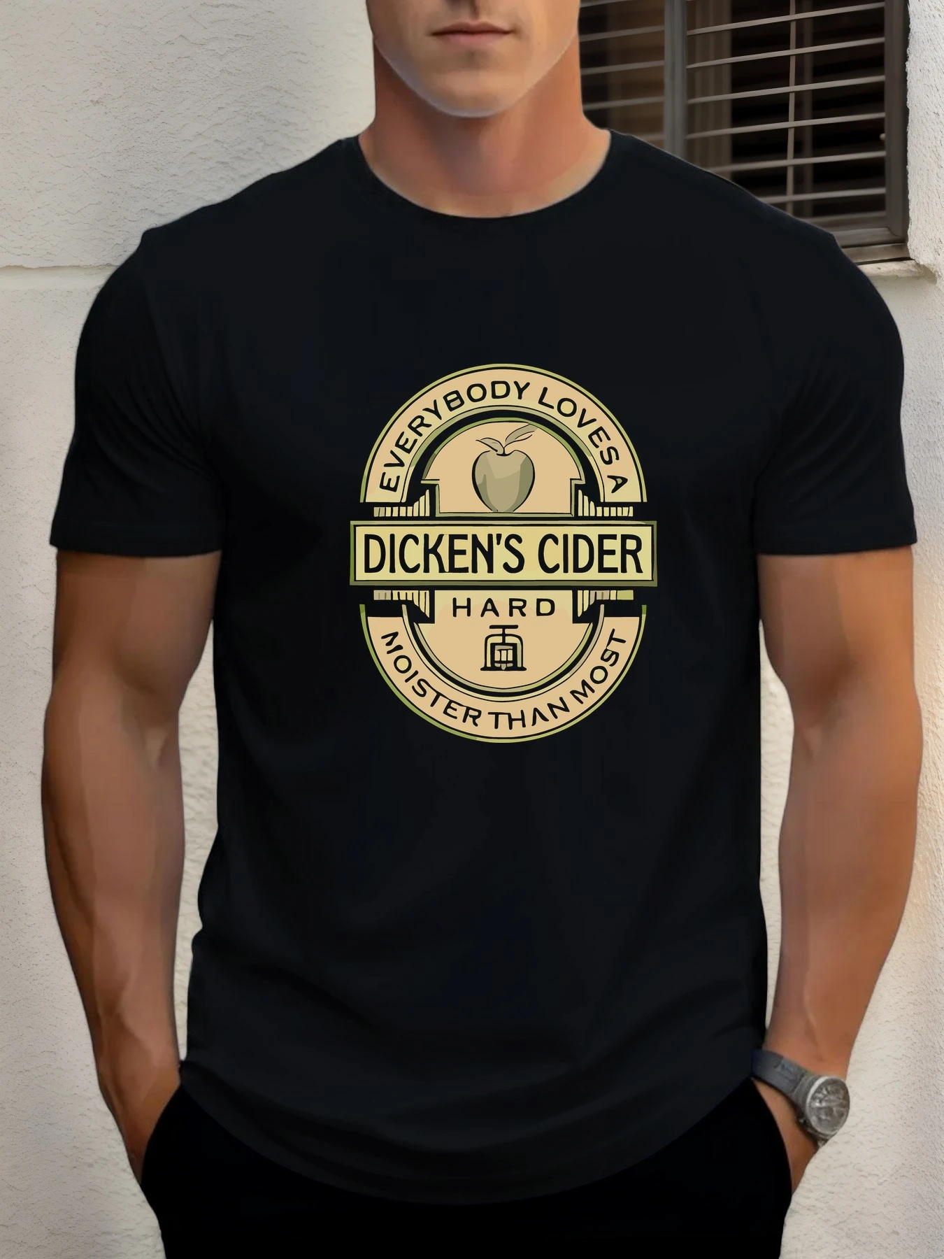 

Men's Cotton T-Shirt, Summer Crew Neck Short Sleeve, DICKEN'S Cider Printed Breathable Street Clothing Fashion Cool T-Shirt
