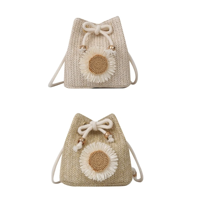 

Women Straw Woven Crossbody Bag Summer Beach-Bag Handwoven Bucket Shoulder Bag