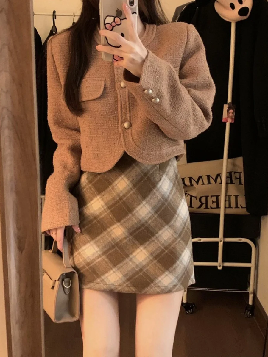 الرجعية منقوشة الصوفية تنورة المرأة عالية الخصر ألف خط ort تنورة الكورية Sle حجم كبير التخسيس تنورة الخريف وصول جديد #3