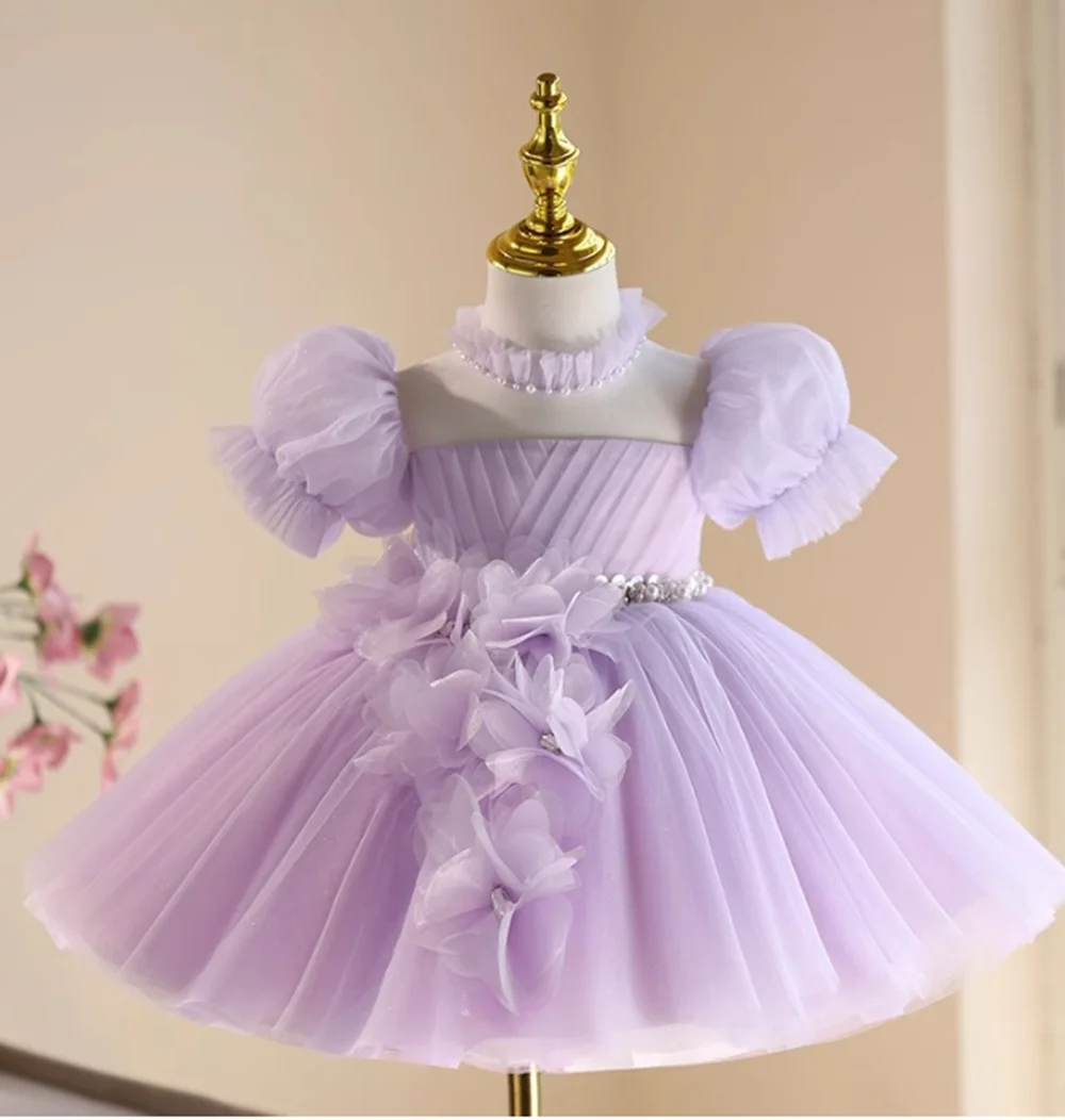 

Платья с цветочным узором для девочек, детское кружевное бальное платье принцессы по индивидуальному заказу, платье для первого дня рождения для девочек