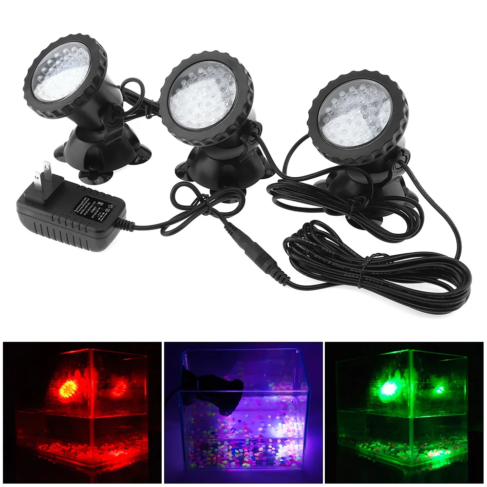 

LED Floodlights 3pcs Changing Pond Lights IP68 RGB Underwater 36LEDs Spot Lights for Garden Lawn Tree Flag Fountain Waterfall