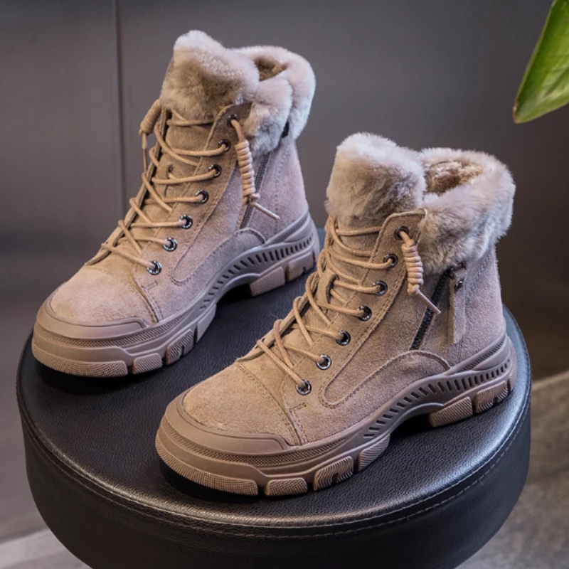 

Уютные теплые плюшевые ботильоны, женские модные дизайнерские ботинки на шнуровке с боковой молнией, зимние повседневные зимние ботинки на толстой подошве, Zapatos De Mujer