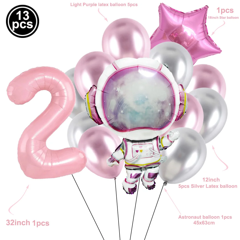 Pink Spaceman Balloon 32inch Pink Number Balloon Large Astronaut Foil Balloon Boys Girl Birthday Outer Space Party Decoration