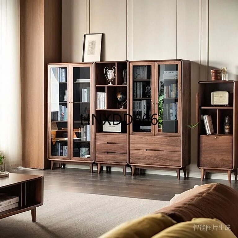 North American black walnut bookcase glass door bookshelf