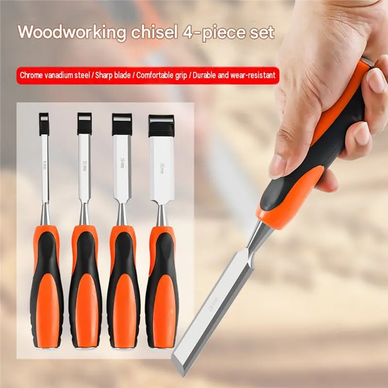 AB42-Anti-Slip Ergonomic Handle Wood Chisel Sets, Cr-V Steel Blade Wood Tools Chisel Set For Woodworking