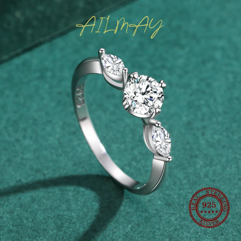 Ailmay Genuine 925 Sterling Silver Luxury AAAAA Level Sparkling Zircon Finger Ring For Women Classic Wedding Statement Jewelry