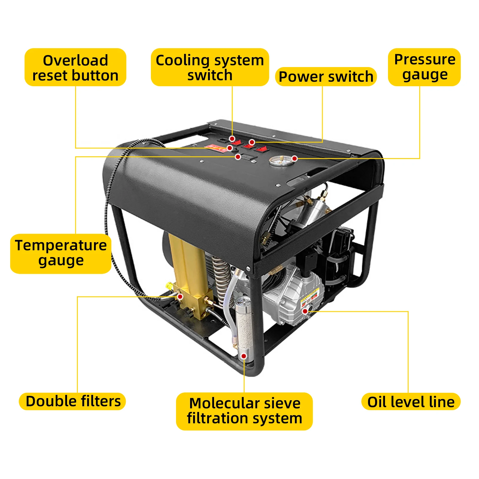 High Pressure 110V 220V Built-in Water Fan Cooling Filter 30mpa 4500psi 300bar Paintball PCP Scuba Diving Air Compressor