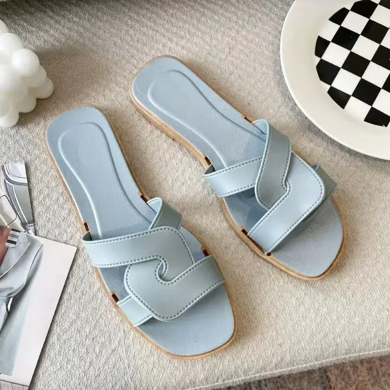 White Women\'s Slippers and Ladies Sandals Brown Slides Open Toe Outside Indoor Flat Shoes on Beach Black Wholesale New Fashion B