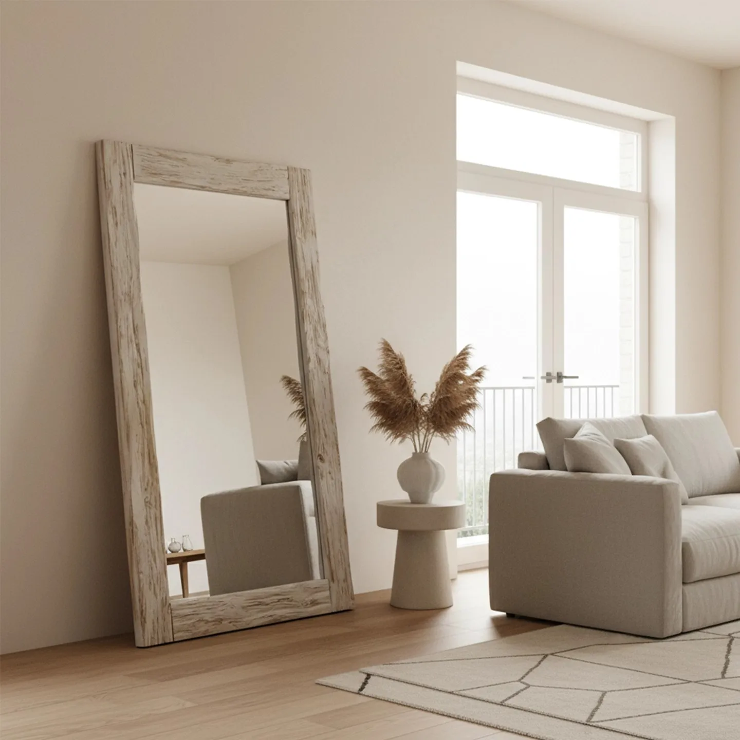 French Style Retro Light luxury Creativity White Full Body Mirror  Home use Bedroom Floor-Standing Decoration Dressing Mirror