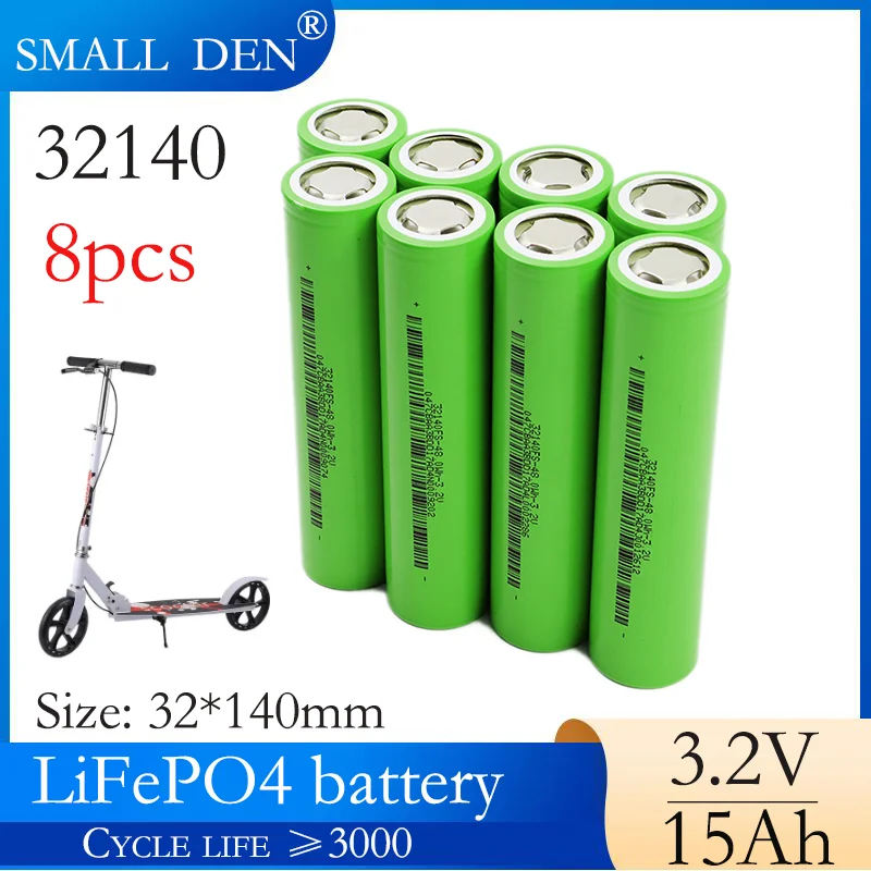 

8PCS New 32140 3.2V 15Ah Lifepo4 Rechargeable Battery 5C Discharge diy 12v 24v Electric bike scooter motorcycle Solar LED Light